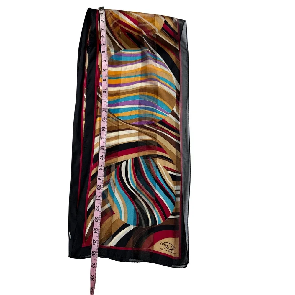 Vintage Oscar de la Renta Silk Scarf Multi Color Geometric Striped‎ Sheer